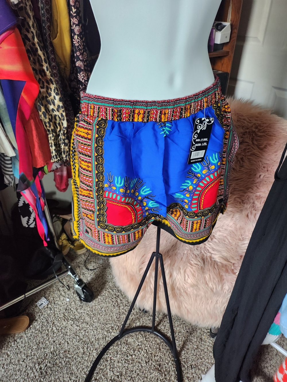 Vibrant Blue & Red Patterned Women’s Shorts